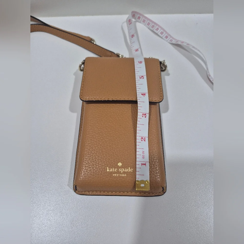 Kate Spade Tan Brown Leather North South Phone Crossbody Bag Purse